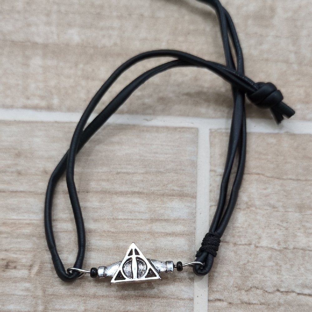 Harry Potter Ghostly Hollows Symbol Black Adjustable Bracelet.